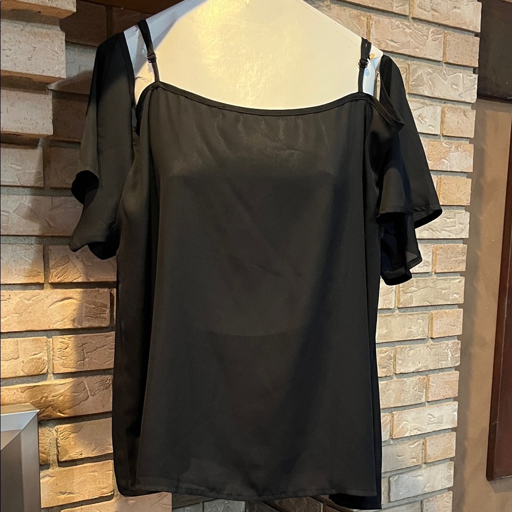 C.O.C sheer, cold shoulder, camisole, curvy fit Elegant  Black Women's Top